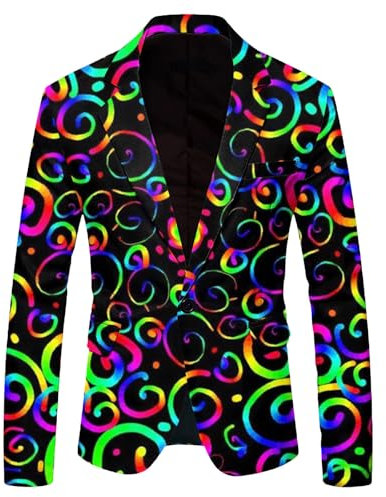Générique 2025- Blazer homme coloré à manches longues- Veste de loisirs élégante - costume graffiti tendance- Costume fluo sportive-Tenue festival Pour fête, mariage, Carnaval, Boule disco