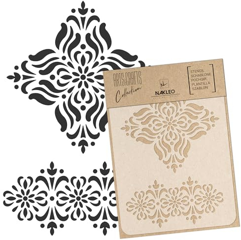 NAKLEO Malschablone für Handwerk A3 30x42cm, Mandala Rangoli Muster, Wiederverwendbare Kunststoff DIY & Scrapbooking Zeichenschablone, Decoupage Kunst Vorlage, Wand Stoff Möbel Holz, Gips Beton