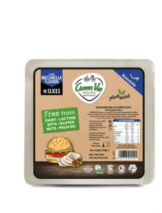 GreenVie Vegan Mozzarella Slices 500g | Dairy-Free Cheese Alternative | Plant-Based, Gluten-Free, Perfect for Melting, Sandwiches & Pizza (500g)