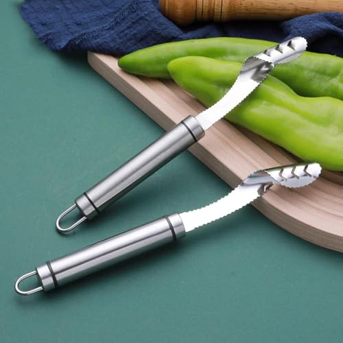 2 Pcs Jalapeno Pepper Corer, Stainless Steel Jalapeno Tool Corer Seed Remover Tool, Vegetable with Serrated Slice, Screw Knife for Cleaning Inside Chilis Peppers