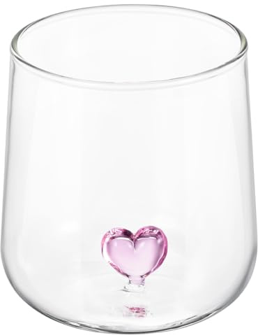 FUNOMOCYA Glasbecher Mit Herz Im Inneren 300 Ml FÜR Cocktails Geeignet | Glasbecher Geeignet FÜR Cocktails Wasser Saft Kaffee Und Alle GetrÄNke FÜR Zuhause BÜRo Partys Sowie Besondere AnlÄSse