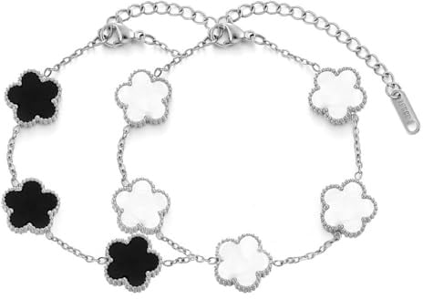 XFSRG 2 Stück Armband Damen Blumen 18K Glücksarmband Elegantes Verstellbares Modeschmuck Geschenk für Sie Frauen Freundin Mama