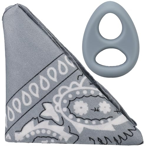 Rock Solid The Code – Silicone Cock Ring with Matching Bandana | Stretchy Body-Safe C-Ring for Longer, Harder Erections, Delay & Stamina Boost - for Adults Only (Gray - Black)