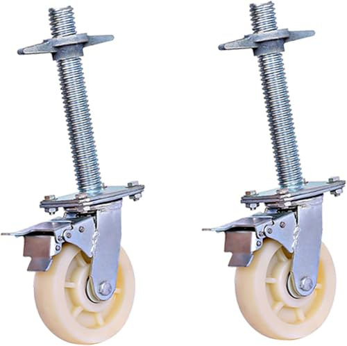 DRFGNF Satz mit 2 Polyurethanrädern für Rollgerüste • 500 kg Tragfähigkeit • Schwerlast-Industrierollen mit Bremsen • 2,6 Zoll beige Nylonrollen für Baugerüste