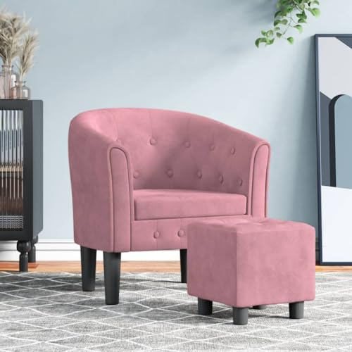 QUAHEAS Fauteuil club avec repose-pieds, velours rose, 70 x 56 x 68 cm, cadre en bois de pin robuste, fauteuil d'accent confortable pour salon, chambre à coucher, coin lecture