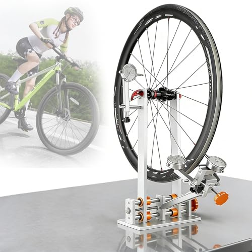 Fahrrad-Zentrierständer, Professionelles Felgenreparaturwerkzeug Mit 4 Lagern Und Speichenschlüssel in Verschiedenen Größen, Geeignet Für 16-29 Zoll Laufräder, Steckachse Für 12/15/20 Mm Achsen(A)