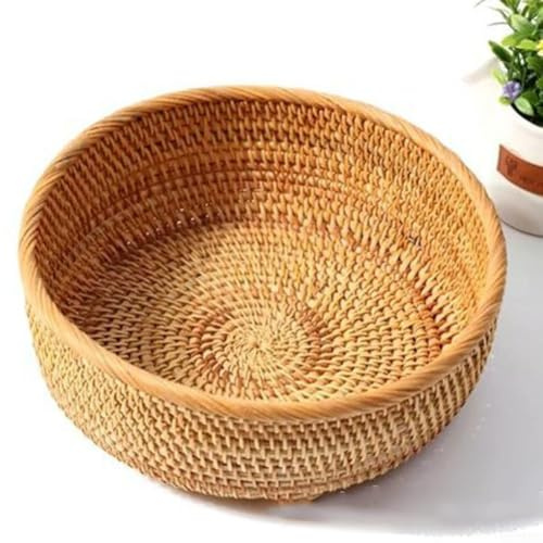 Handgefertigter Weidenkorb mit stabiler Rattan-Konstruktion für die Aufbewahrung von Obst und Dekoration in der Küche (mittelgroß 23 x 9 cm)