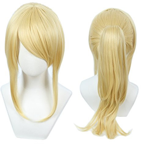 Linfairy Blonde Damen Perücke Kostüm Cosplay Perücke + 50 cm Pferdeschwanz