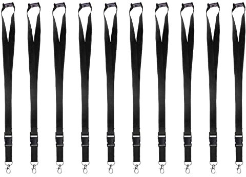 Karteo Schlüsselband schwarz mit Karabinerhaken und Sicherheitsverschluss [10 Stück] Lanyard mit Schnalle für Kartenhüllen Kartenhalter und Ausweise