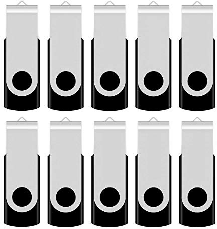 Aiibe Chiavetta USB da 4 GB, confezione da 10 unità di memoria USB 2.0, con portachiavi, design girevole, colore nero