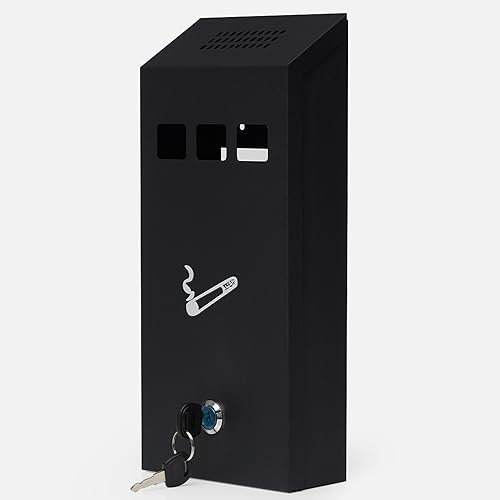 Outdoor Ashtray, Wall Mounted Ashtray, Lockable Cigarette Bin Outdoor, Galvanized Metal Smoking Box for Pub Club, Garden, Office - Outdoor Cigarette Ash Bin, Ash Tray with Luminous Cigarette Motif