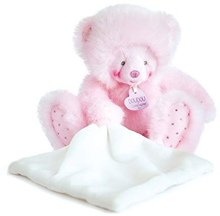 Doudou et Compagnie - Peluche Ourson Avec Doudou Mouchoir - 22 cm - Rose - Trop Mimi - DC3551