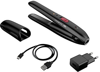 Rowenta SF1312 Touch-Up & Go, Piastra Cordless, Power Bank per Ricaricare il Cellulare, Colore Nero e Rosa, Design Ultra-Compatto, Batteria al Litio ad Alte Prestazioni
