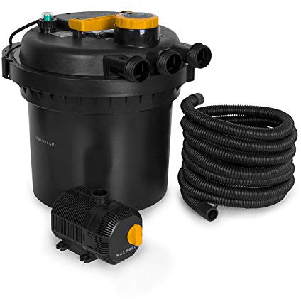 Waldbeck Aquaklar Kit de filtre sous pression pour bassin - clarificateur UV-C 11W, pompe immergée 35W et câble de 10m, pour bassins avec/sans poissons jusqu'à 3000/6000L, capacité du filtre: 9000l/h