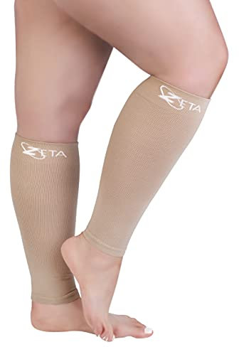 Zeta Wear Kompressionsstrümpfe dicke Waden, Wadenhülle, beruhigende bequeme Gradientenunterstützung, verhindert Schwellungen, Schmerzen, Ödeme, DVT, große Manschetten (2XL, Hautfarbe)