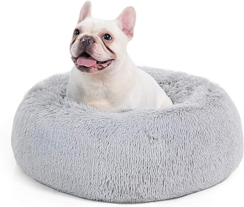 BEDSURE Katzenbett waschbar Flauschiges Katzenbett - Ø 60 cm Katzenschlafplatz für Katzen und kleine Hunde, plüsch Katzenkissen rund Kuschelbett, hellgrau