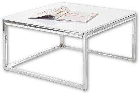 Stella Trading Moderner Couchtisch weiß Hochglanz mit verchromtem Metall Gestell - stylisher Sofatisch für Ihren Wohnbereich - 70 x 40 x 70 cm (B/H/T)