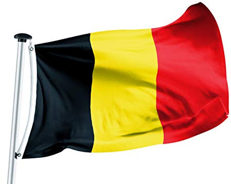 FLAGLY Drapeau Belgique 100 x 150 cm -160g/m² de tissu - fait main, toile de bateau robuste et résistante aux intempéries avec œillets (100 x 150 cm, Belgique)