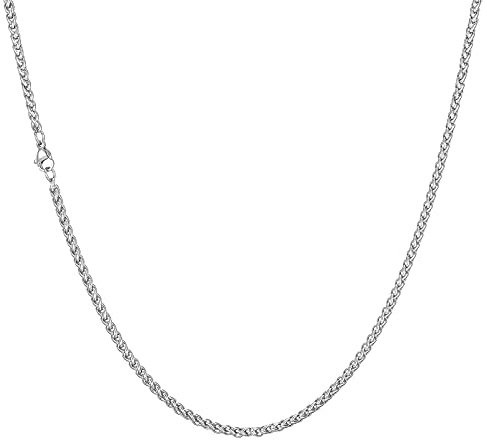 HSWYFCJY Mens Wheat Chain Necklace Silver Men Braided Chain Necklaces 3MM Stainless Steel Necklace 61 cm Long Fashion Jewellery Gifts for Men Women