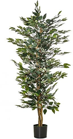 HOMCOM Arbre Artificiel Plante Artificiel ficus Hauteur 1,5 m Tronc Branches Liane Lichen Feuilles Grand réalisme Pot Inclus