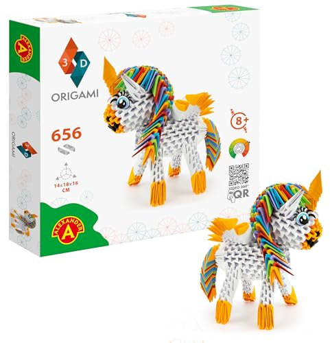 Origami 3D 501832-3D Origami Einhorn - Schöne 3D Papierskulptur mit patentierten Bauteilen und verständlicher Bauanleitung, 656 Teile, 14x18x16cm, ab 8 Jahre