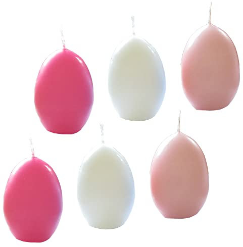 AUSWAHL Farbe + Menge - Eikerzen Dekoeier Kerze Osterei Eierkerzen farbig sortiert 4,5 x 6,5 cm - hier: 6 Stück [pink, creme, rosa]
