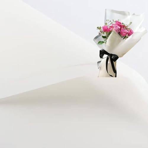 20 Stück doppelseitiges farbiges Blumen-Geschenkpapier, wasserdichtes Valentinstag-Geschenkpapier, 58,9 x 58,9 cm, für Bastelarbeiten, Geschenkverpackungen, Blumenstrauß-Verpackungen (weiß)