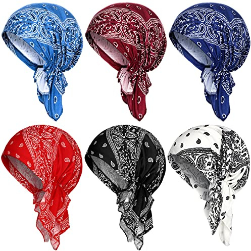 Geyoga 6 Stück Frauen Baumwolle Hut Turban Beanie, vorgebundene Headwraps Kopfbedeckung Schals Beanies Covers Stretch Schlaf Turban Hut