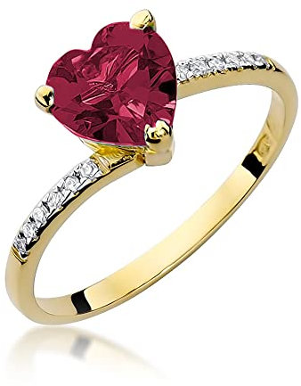 MARKO Ring mit Herz Verlobungsring aus Gelbgold für Damen Ring mit 1,70 Karat Rubin und 0,06 Karat Diamanten Ring 14 Karat Gold (585) Goldring mit Box | Goldring für Frauen (Rubin, 48 (15.2))