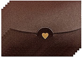 Mini Briefumschläg, 50 Stück Geschenkkarte Umschlag, Mini Umschläge Braun, mit Herz Verschluss, für Diy GeschenkKarten Weihnachten Valentinstag Geburtstagsfeier Geschenk Card(Braun)