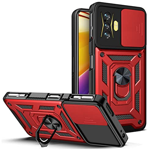 Ysnzaq Custodia per Xiaomi POCO F4 GT 5G, Military Grade Hard PC Heavy Duty Antiurto Cover con Magnetica Cavalletto Caso per Xiaomi POCO F4 GT 5G / Redmi K50 Gaming. SLJ Red