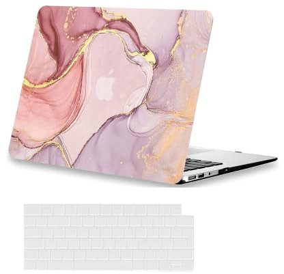 AUSMIX Hülle Kompatibel mit MacBook Air 13.6 Zoll M3 M2 A3113 A2681 Touch ID, for MacBook Air 13 Zoll Hülle 2022 2024 Freisetzung, Plastik Hart Schalenhülle & Tastaturabdeckung, Marmorrosa