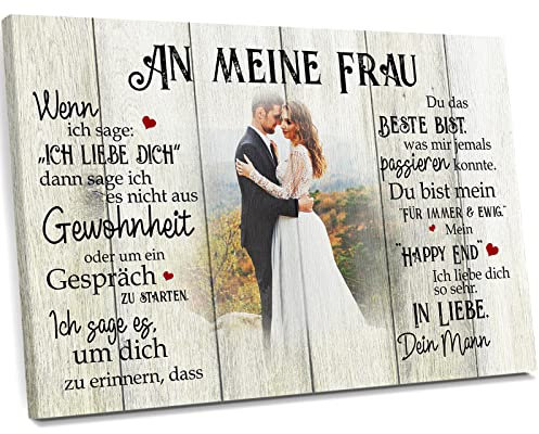 Love Faith Mein Happy End (an sie) Paar-Leinwand 30 x 20 cm - Personalisiertes Wandbild als Geschenk für Frau/Freundin mit eigenem Foto als Partnergeschenk zum Valentinstag