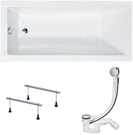 KOLMAN Badewanne MODERN Rechteck 150x70 ohne Verkleidung, Ablaufgarnitur und Füßen Komplettset 3in1 Premium Original Acryl Wanne Siphon