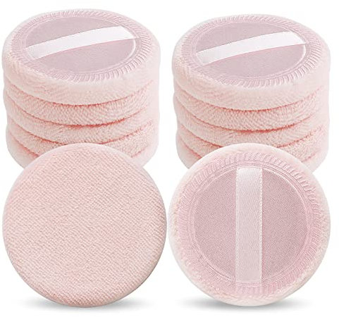 WLLHYF 12PCS Piumini per cipria per trucco Piumini per cipria in cotone rosa Piumini per cipria rotondi per trucco Cipria Piumini in velluto per cipria in polvere Lavabile