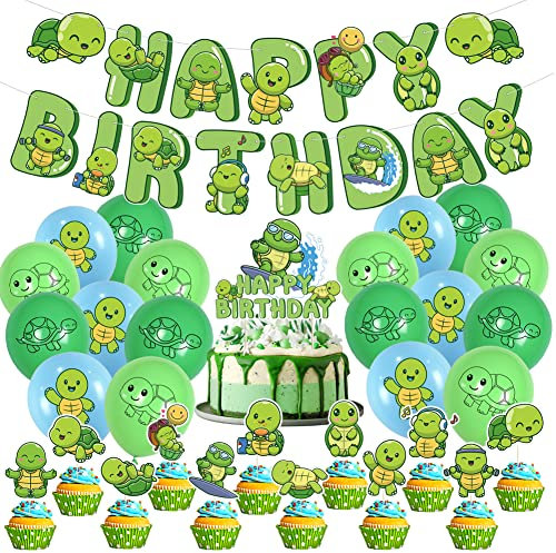 Nesloonp Schildkröte Birthday Party Decorations, Kleine Schildkröte Geburtstag Party Dekoration, Cartoon Tier Themenparty Dekorationen Einschließlich Banner Ballons für Jungen und Mädchen
