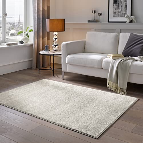 TacaHome Kurzflor Teppich Designer I Flauschiger Flachflor fürs Wohnzimmer, Esszimmer, Schlafzimmer oder Kinderzimmer | 160 x 230 cm Natur Weiß
