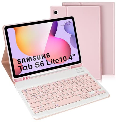 LAMA Samsung Galaxy Tab S6 Lite Hülle mit Tastatur, Kabellose Tastatur Hülle für Tab S6 Lite 10,4“ 2020/2022(SM-P610/P615/P613/P619), Bluetooth Tastatur Hülle, Deutsches QWERTZ Layout (Rosa)