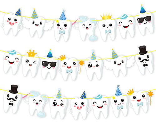 Zahn-Party-Banner, Zahn-Geburtstagsparty-Banner, Zahn-Party-Dekorationen, 2 Stück, Zahnausschnitt, Banner, Zahnbanner für erste Zahnparty, Babyparty, Zubehör