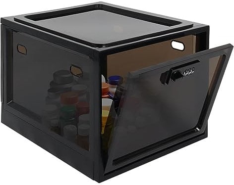 Gekufa Lockable Box, Medication Lockable Container Snack Storage Box with Lock for Medicine, Food, Phone, Office Documents storage, Clear