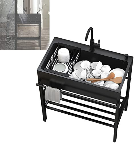 WORDFUN Lavandino Commerciale Ristorante in Acciaio Inossidabile, Lavabo di Utilità Mobile Autoportante Professionale, Lavello da Cucina per Esterno, Lavamani Industriale, Vasca Singola