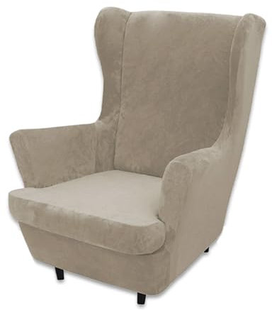 LIFEDX Ohrensessel Überzug Samt 2-Teilig, Sessel-Überwürfe Bezug, Elastisch Schonbezüge, Stretch Tiger Stuhlbezug Mit Armlehne Hohe Rückenlehne, Grey