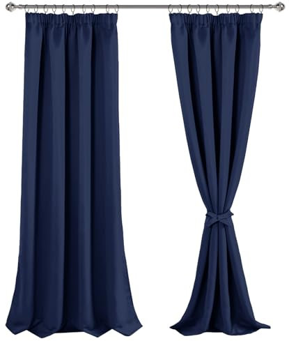 JIUZHEN Gardinen mit kräuselband Verdunklungsvorhänge Vorhang Blickdicht Gardinen Wohnzimmer Vorhänge Schlafzimmer Thermovorhang Dunkelblau, H245 x B140 cm,2er Set