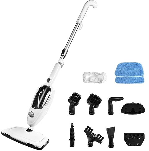 Limpiador de trapeador de vapor 10 en 1 con práctica unidad de mano desmontable, laminado/madera dura/azulejos/alfombra de cocina, ropa, vaporizador apto para mascotas para toda la casa, multiusos