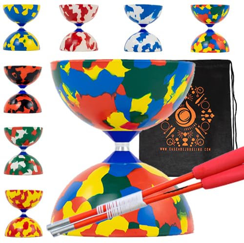 Jester Ensemble de diabolo avec bâtons en fibre, corde de diabolo – Pro Medium en caoutchouc avec sac de transport en cascade (multicolore)