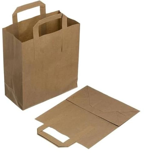 Leo 20 large Brown SOS Paper Carrier Bags with Flat Handles| L20 |Premium Quality Kraft Paper | Ideal for Food | Sandwich | Lunch | Grocery | Takeaway | Parties Gifts