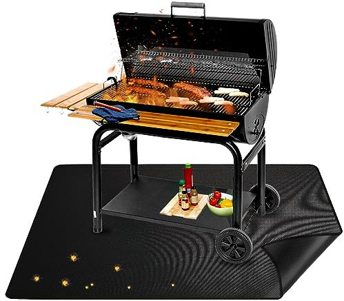 Alfombrilla para barbacoa 100 * 150cm, 3 Capas Alfombrilla de Protección para el Suelo, Rectángulo Estera de Barbacoa Ignífuga Resistente al Calor para Debajo del Hoguero,Patio,Parrilla al Aire Libre