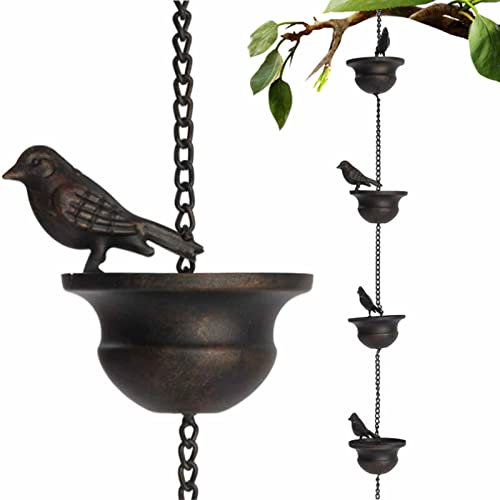 Pomurom Pluie pour Gouttières, 2,4 Chaîne d'eau Pluie en Métal, Pluie avec Crochet et 8 Oiseaux pour évacuer l'eau, Attrape Pluie Jardin, Pluie pour Décoration Jardin