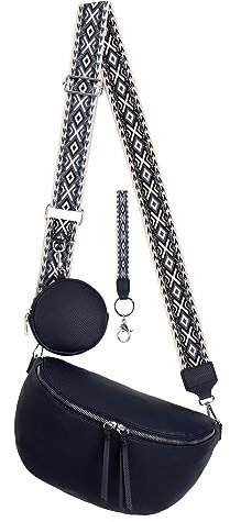 EAAKIE Bauchtasche Umhängetasche Crossbody-Bag Hüfttasche Kunstleder Italy-Design (D.BLUE)