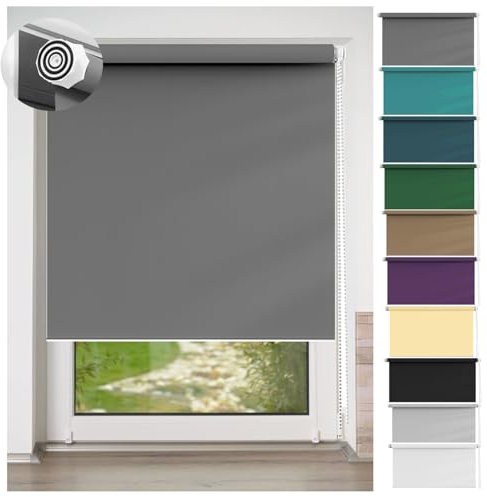Verdunkelungsrollo Klemmfix ohne Bohren 40 x 140 cm Hitzeschutz und Sichtschutz, Fensterrollo Seitenzugrollo inkl. Zubehör für Fenster und Türen, Dunkelgrau